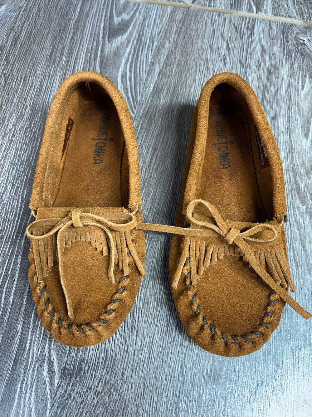 Minnetonka Kids Suede Fringe Moccasins - Tan